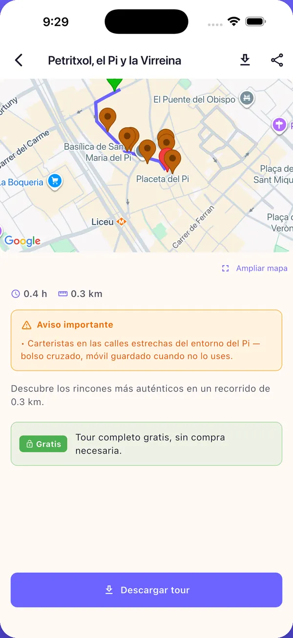 Captura de la app: Caminas y la historia suena sola