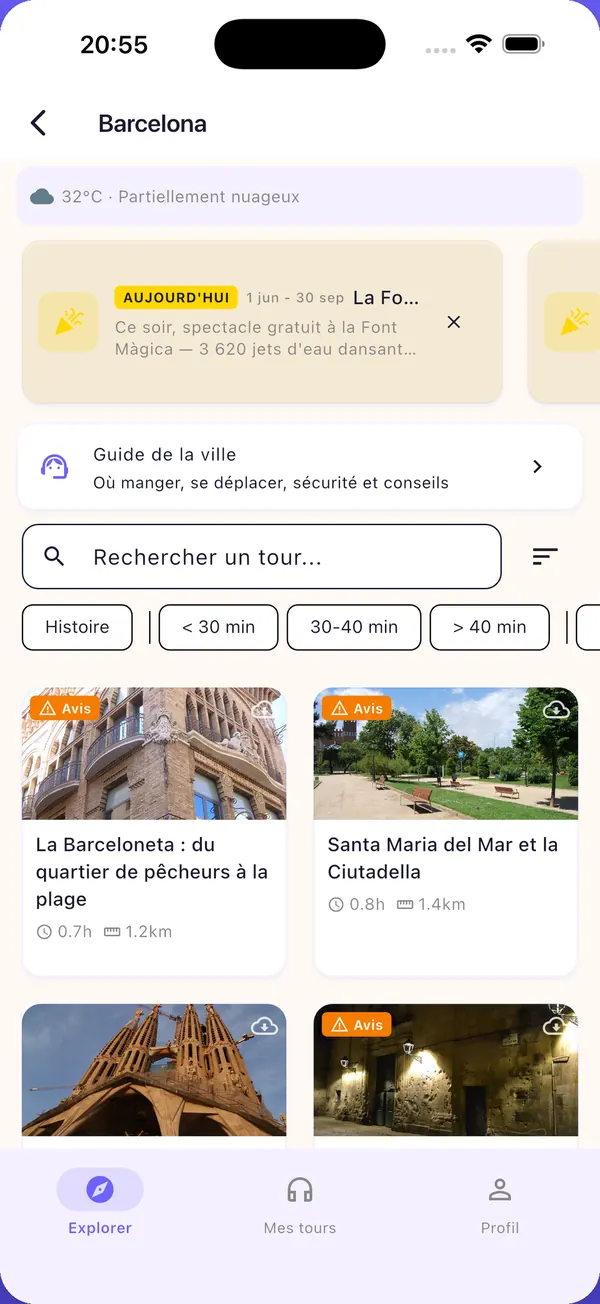 Capture de l’application : Des balades courtes, quartier par quartier