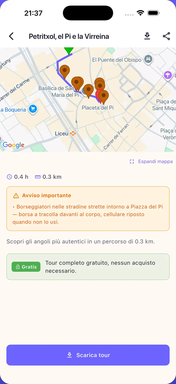 Schermata dell’app: Cammini e la storia parte da sola